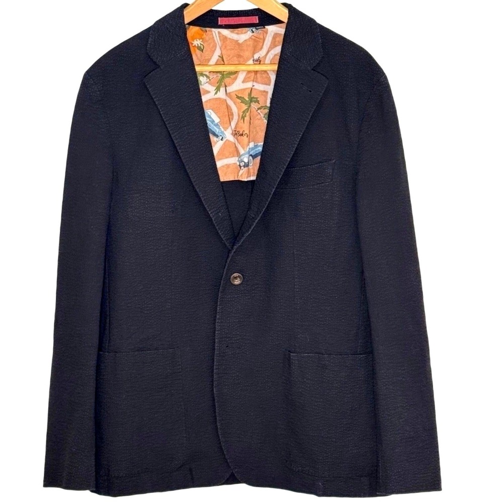 Ted Baker Black Seersucker Texture Blazer Jacket Mens XL 44R Size 5 Tropical